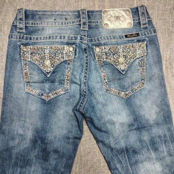 Miss Me Jeans Womens Size 28 Mid Signature Crop Distressed Embellished JE8443C - Picture 11 of 14